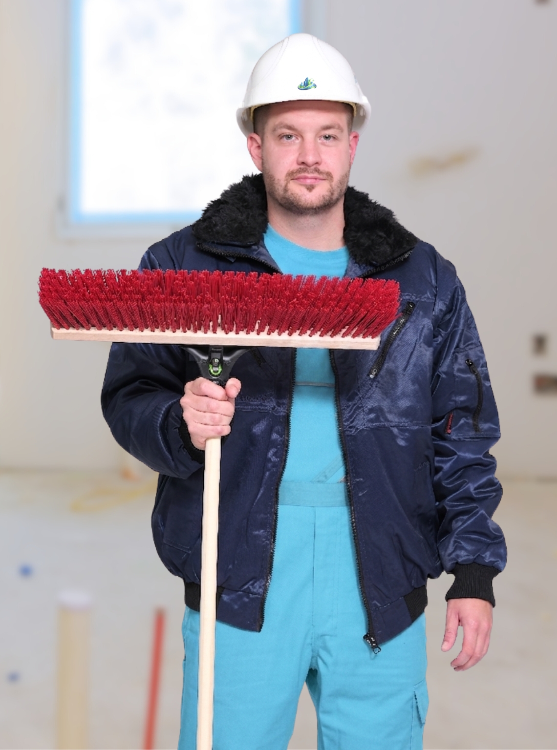 Reinigungskraft der Gebäudereinigung CityShine in Chemnitz mit Besen