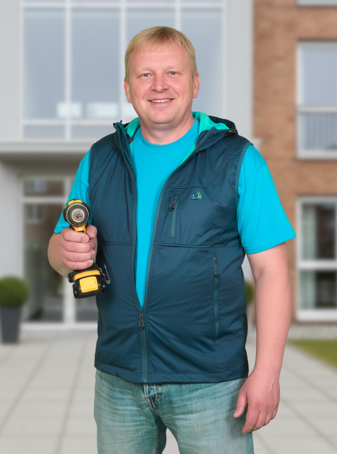 Mitarbeiter der Gebäudereinigung CityShine beim Hausmeisterdienst in Chemnitz mit Akkuschrauber